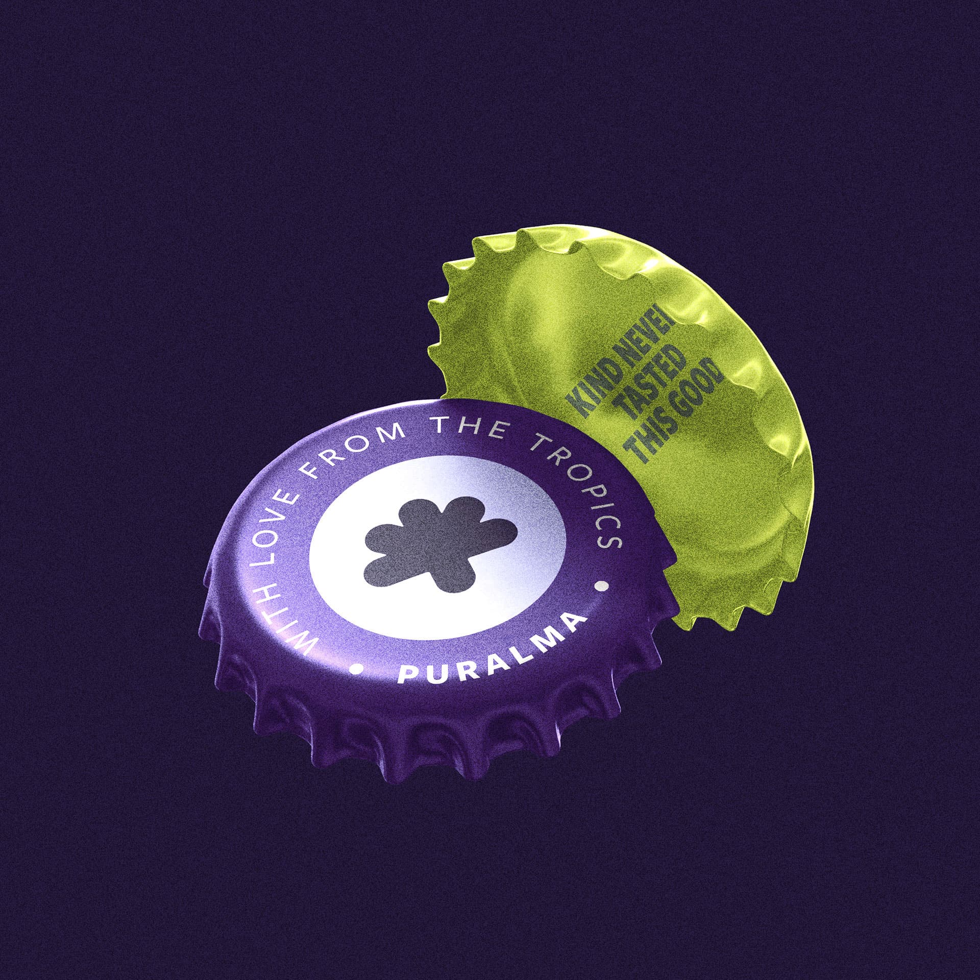 Puralma. A bottle cap opened to reveal "Kind never tasted this good."